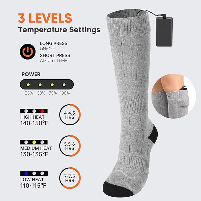 VELAZZIO Heated Socks for Men Women, Remote Control 4000mAh 3.7V Rechargeable Electric Heated Socks with 3 Heat Settings for Winter Sports