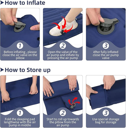 Inflating Sleeping Pad for Camping.LORPECT 4.5 in Thick Sleeping Mat .Compact Waterproof Camping Air Mattress with Pillow.Foot Pressure Inflatable Camping Pads for Backpacking & Hiking.Grey (Blue)