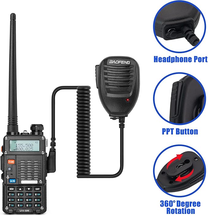 BAOFENG UV-5R 8-Watt Radio (UV-5R 3rd Gen) with Programming Cable and High-gain Antenna, Long Range Handheld Ham Radio with Earpiece and Hand Microphone (2 Pack)