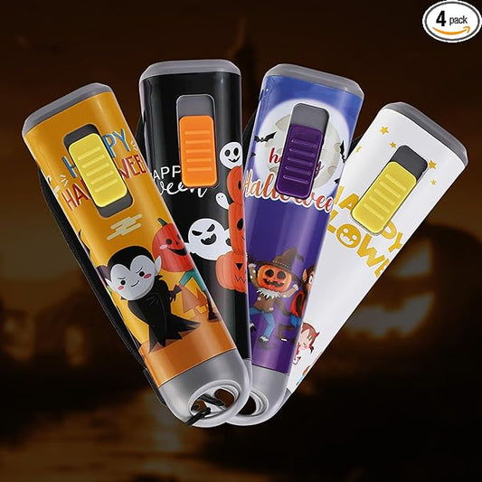 EverBrite Halloween Flashlights 4-Pack Halloween Gifts, Small LED Flash Light Handheld Torch with Lanyard 12AAA Battery Included, Mixed Color
