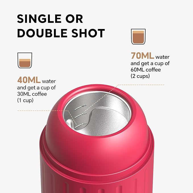 Portable Espresso Machine with 3-4 Min Self-heating, 12V Rechargeable Electric Coffee Machine 19 Bar Compatible with NS Capsules and Ground Coffee (Red)