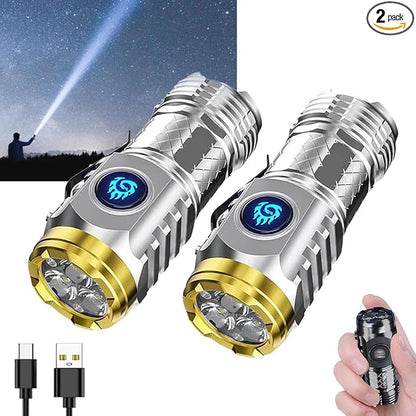 German Three-eyed Monster Mini Flashlight Thumb Flashlight, Mini Flash Super Power Flashlight, Multi-Functional Mini Pen Clip Flashlight Light Steel High Lumen Rechargeable Waterproof (2Pcs-b)