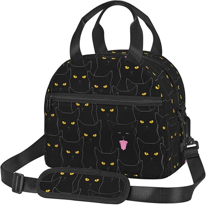 bassyil Black Cat Lunch Box Reusable Insulated Totes Lunch Bag Thermal Cooler Adjustable Shoulder Strap Bag For Men Women