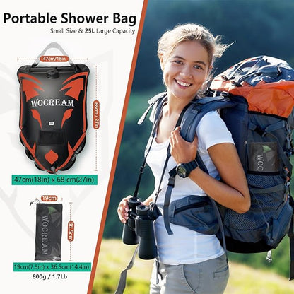 Camping Portable Solar Shower Bag, 25L, with On/Off Shower Head, for Camping, Beach Swimming, Outdoor Traveling, Camping Accessories