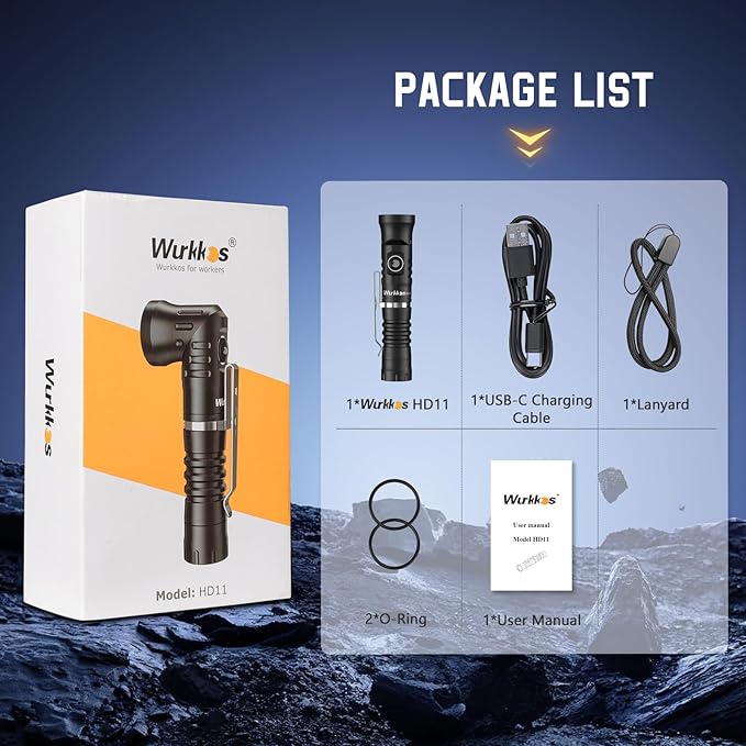 Wurkkos HD11 Right Angle Flashlight with Red Light,1800 Lumens Magnetic Flashlight 90 Degree Flashlight,Spotlight&Floodlight EDC Flashlight,IP68 Waterproof Flashlights for Working Outdoors,Repairing