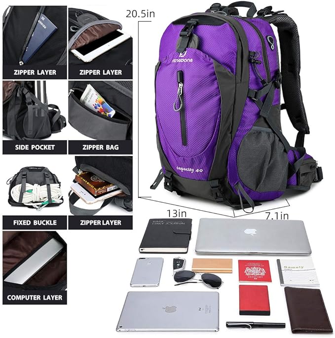 40L Waterproof Lightweight Hiking,Camping,Travel Backpack for Men Women