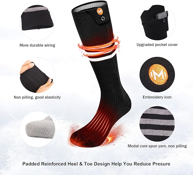 Heated Socks for Men Women, MewaMaA APP Control Battery Heated Socks Rechargeable Washable, Electric Socks Foot Warmer for Hiking Biking Camping Skiing Hunting Outdoor Work, Heating Socks Warm Socks