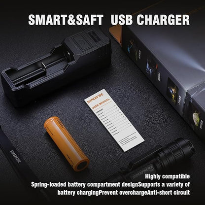 SuperFire MI80 EDC Flashlight Torch 5 Modes Portable Tactical Flashlight Camping Outdoor Lighting