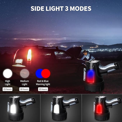 Rechargeable Spotlight Flashlight, 990,000 Lumen Super Bright Led Spotlight with 6 Modes & Foldable Tripod, Powerful Spot Light 30H Long Runtime, Handheld Spot Light for Outdoor Boating Hunting