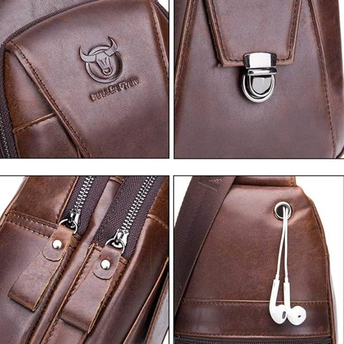 KPYWZER Vintage Leather Sling Bag Bags for Men Women Backpack Shoulder Messenger Crossbody Outdoor Travel Hiking Camping Tactical Chest Pack Daypack Brown