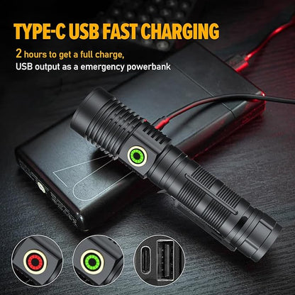 Rechargeable Magnetic Flashlight 20000 High Lumens - 1500 Meters Long Beam Super Bright LED Tactical Flashlight with Holster USB Zoomable 5Modes Small Long Beam Spotlight Flashlight for Camping