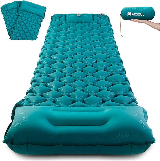 AKSOUL Sleeping Pad Inflatable for Camping: Ultralight & Compact Self Inflating Camp Mat with Built-in Foot Pump, Connectable Portable Air Mattress for Hiking, Backpacking Travel