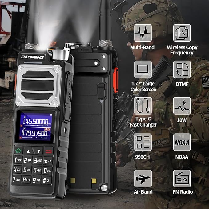 BAOFENG UV-25 Ham Radio 10W Long Range Handheld (Upgrade of UV-5R) Tactical Tri-Power Walkie Talkies NOAA Weather Receiver 5200mAh Type-C Charging Two Way Radios,Copy Frequency,Airband Full Kit