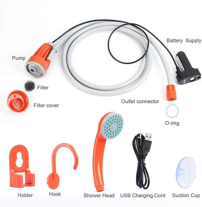 Portable Camping Shower, Outdoor Shower Head, Shower Pump, Detachable USB Rechargeable Batteries, Pumps Water from Bucket, for Camping, Hiking, Pet Cleaning, Pet Shower, Car Washing
