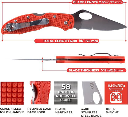 Firebird GANZO F759M Pocket Folding Knife 440C Stainless Steel Blade Nylon Glass Fiber Anti-Slip Handle with Clip Fishing Camping EDC Knife (Orange)