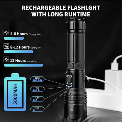 Cinlinso Flashlights High Lumens Rechargeable, 990,000 Lumens Super Bright Led Flash Light, IPX6 Waterproof, 5 Modes Brightest Powerful Handheld Flashlights for Camping Home Hunting