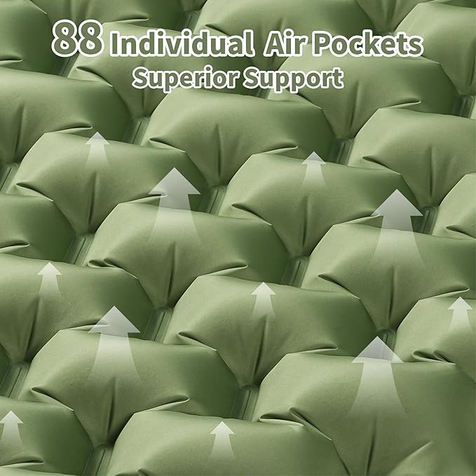 Sleeping Pad for Camping - 4” Thick Inflatable Camping Mattress with Built-in Pump & Pillow, Ultralight Self Inflating Air Mattress, Backpacking Sleeping Mat for Hiking, Olive Green