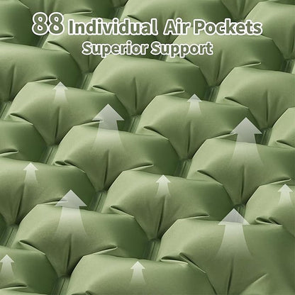Sleeping Pad for Camping - 4” Thick Inflatable Camping Mattress with Built-in Pump & Pillow, Ultralight Self Inflating Air Mattress, Backpacking Sleeping Mat for Hiking, Olive Green