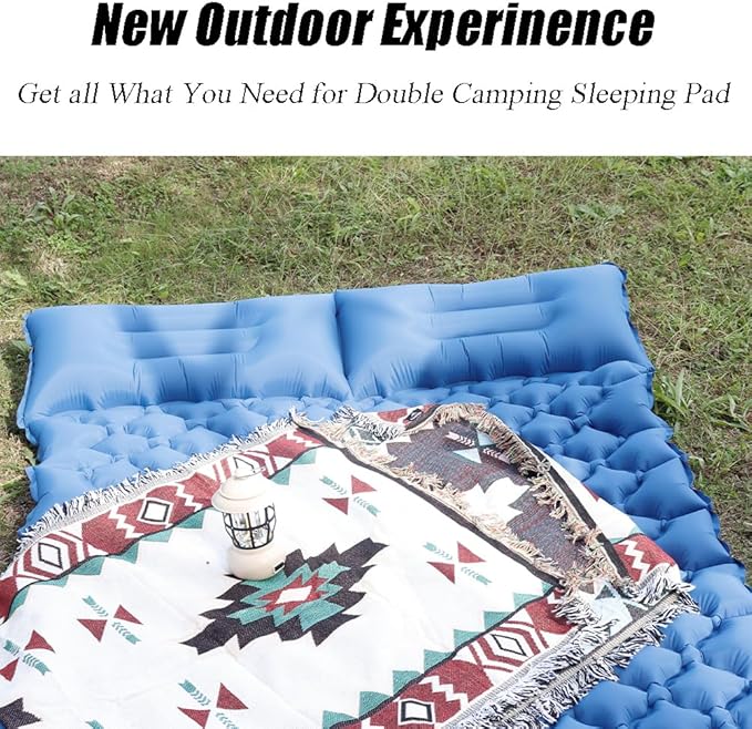 Sleeping Pad for Camping, Inflatable Sleeping Mat with Pillow, Camping Pad with Built-in Foot Pump, Lightweight Camping Mattress Pad for Car Camping, Backpacking, Tent and Hiking (Single (Navy))