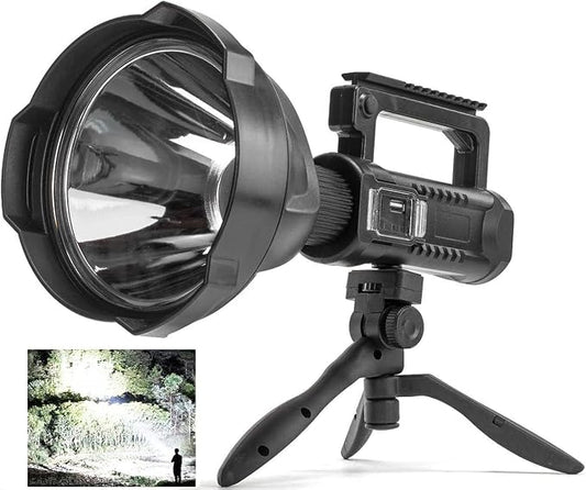 Rechargeable Spotlight Outdoor, 990000 Lumens Super Bright Led Spot lights Flashlight with 4 Modes & Foldable Tripod, 8000 ɱAh Large Handheld Searchlight Long Lasting for Camping Hunting Boating