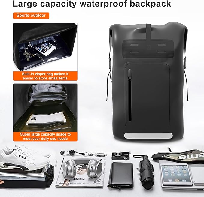 Waterproof Backpack，Heavy Duty Hiking Backpack，35/55/85L dry bag backpack waterproof for Men，Roll-Top Closure，for Kayaking, Travel, Hiking, Fishing, Camping, Motorcycles (yellow, 35L)
