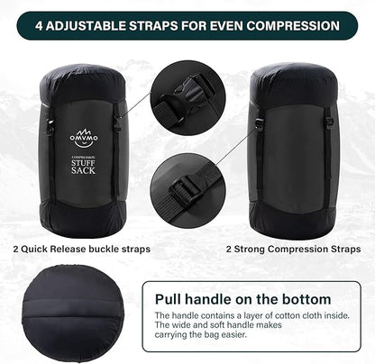 Compression Sack, 12L/19L/32L/46L/53L Water-Resistant Sleeping Bag Stuff Sack,Anti-Tear Ultra Light 400T 20D Nylon Storage Bag,Space Saving Gear for Camping Hiking Travel 1Pcs