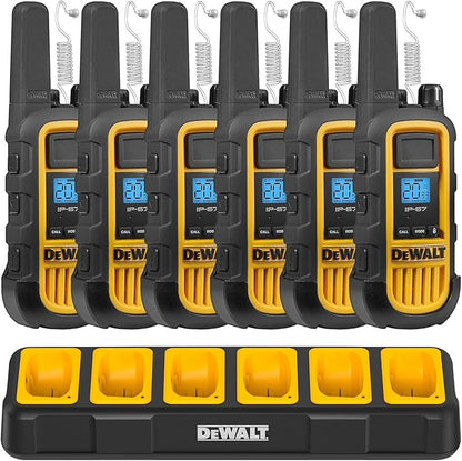 DEWALT DXFRS800 Bundle 2W Walkie Talkies Heavy Duty Business Two-Way Radios, 6 Pack with 6 Headsets Plus Gang Charger (DXFRS800BCH6-SV1)