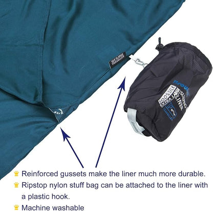 Browint Silk Sleeping Bag Liner, Silk Sleep Sack, Extra Wide 87"x43", Lightweight Travel Sheet for Hotels, More Colors for Option, Reinforced Gussets