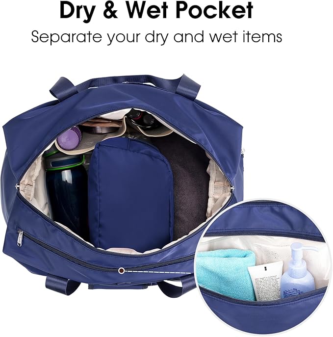 Ceneda Women's 20" Gym Duffel Bag with Wet Pocket & Shoe Compartment, Portable Overnight Weekender Travel Bag, Yoga Bag (Navy Blue)