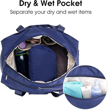 Ceneda Women's 20" Gym Duffel Bag with Wet Pocket & Shoe Compartment, Portable Overnight Weekender Travel Bag, Yoga Bag (Navy Blue)
