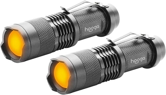 LED Flashlight, Blue Light Blocking, Amber Flashlight by Hooga. 1600K Warm Light for Eye Care, Sleep Aid. AA Battery Included. Adjustable Brightness. Great for Hunting, Camping, Aviation. 2-pack