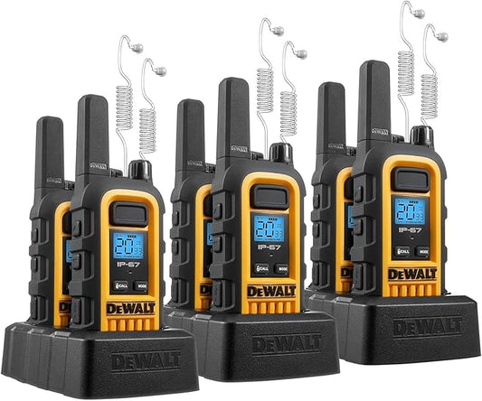 DEWALT DXFRS300 1 Watt Heavy Duty Walkie Talkies with Headsets - Waterproof, Shock Resistant, Long Range & Rechargeable Two-Way Radio with VOX (6 Pack)