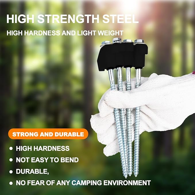 10PCS Screw in Tent Stakes Heavy Duty,8 Inch Screw in Tent Pegs,Metal Camping Stakes,with Hex Head Driver,Nail Lifter,Ropes,Camping Tent Accessories,Black