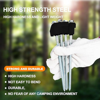 10PCS Screw in Tent Stakes Heavy Duty,8 Inch Screw in Tent Pegs,Metal Camping Stakes,with Hex Head Driver,Nail Lifter,Ropes,Camping Tent Accessories,Black