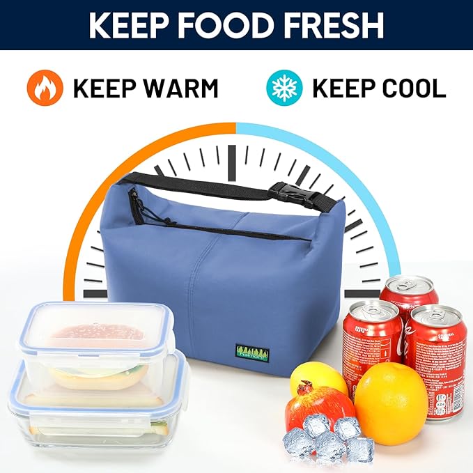 Haimont Small Lunch Cooler Bags for Work, Insulated Cooler Tote Lunchbag with Adjustable Buckle, Leakproof Soft Lunchbox for Outdoor, Daytrip, Camping, Blue