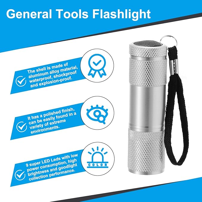 PATIKIL 9 LED Mini Flashlights, Aluminum Pocket Flashlight Torch with Lanyard for Camping, Hiking, Outdoor Emergencies, Silver Tone