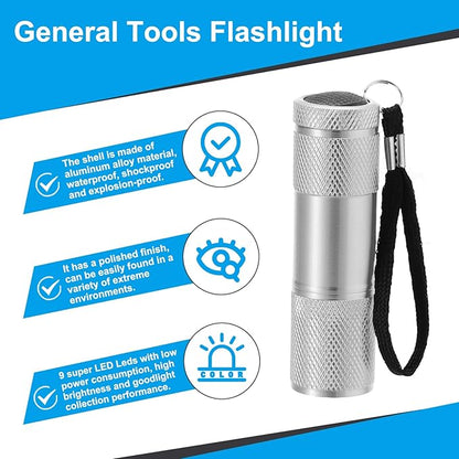 PATIKIL 9 LED Mini Flashlights, Aluminum Pocket Flashlight Torch with Lanyard for Camping, Hiking, Outdoor Emergencies, Silver Tone