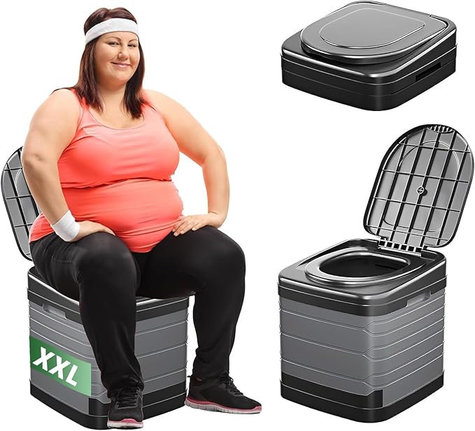 Upgrade XXL Portable Toilet for Adults Camping, 17.3x16.1x16.9 In-Large Portable Foldable Toilet with Lid, Perfect for Camping, Hiking, Fishing, Travel, Long Trips, Beach, RV, Outdoor