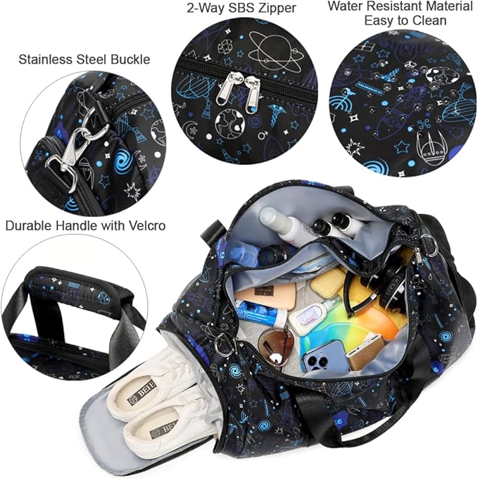 Duffle Bag for Boys Dance Bag Overnight Bags for Girls Boys Weekender Carry On Travel Duffel Sports Gym Bag with Shoes Compartment and Wet Pocket