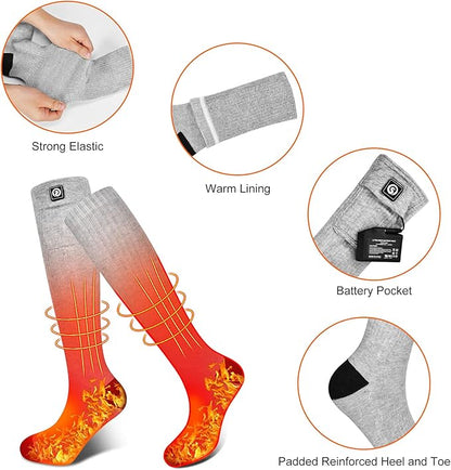 Heated Socks, Battery Rechargeable Electric Heating Socks, Thermal Warm Socks for Men Women Hiking Camping Winter Footwarmers