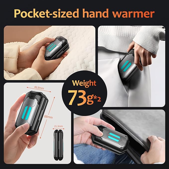 AI Hand Warmers Rechargeable 2 Pack, 6000mAh Electric Hand Warmers with 3 Heat Settings 20Hrs Long Lasting Portable Pocket Heater for Outdoor Camping, Hunting, Golf, Winter Gifts
