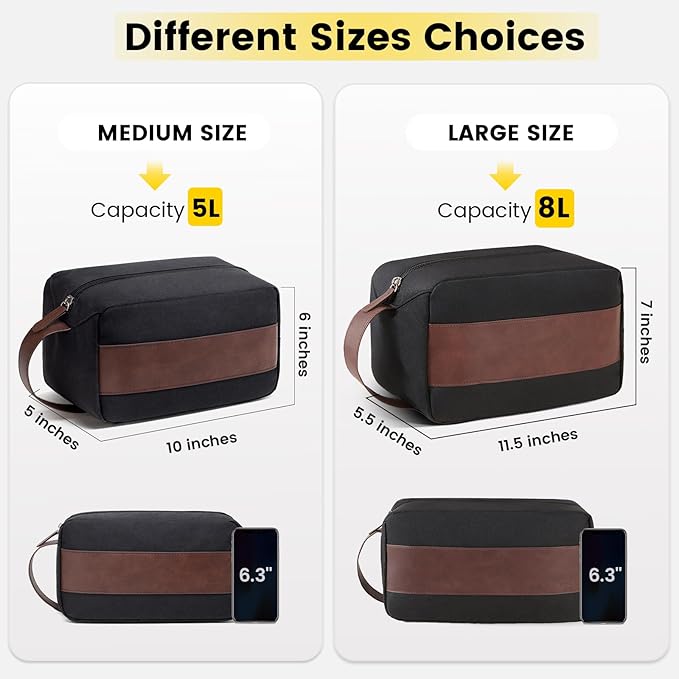 Vorspack Travel Toiletry Bag - Large Toiletry Bag for Men Water Resistant Dopp Kit Skincare Bag Travel Bag for Toiletries - Black