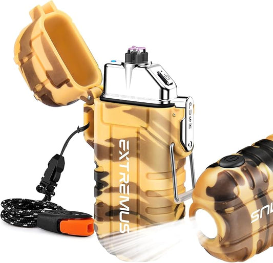 Extremus Blaze 360 Rechargeable Electric Lighters, Dual Arc Lighter, Windproof Plasma Lighter, Waterproof Flashlight Lighter, Flameless Lighter with Whistle Lanyard for Camping