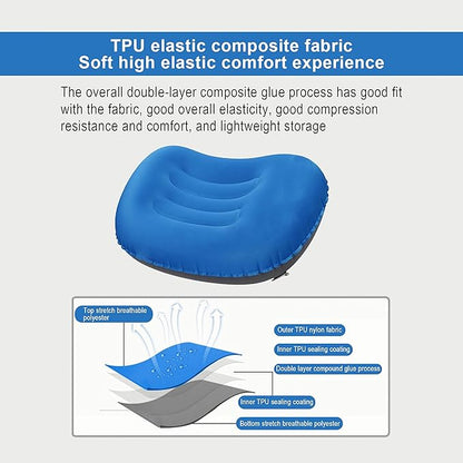 Portable Inflatable Neck Pillow for Outdoor Travel, Camping, Office Naps-Polyester ，Color Available-Simple and Comfortable (16.5 * 12.6 * 4.3in, Blue)