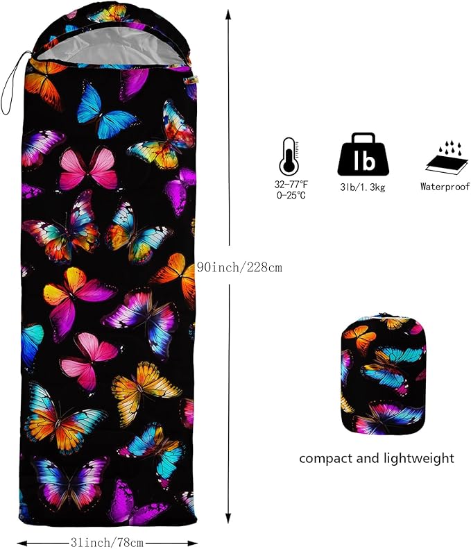 Camping Sleeping Bags,Mermaid Horse Butterfly Starry Sky 3 Season Warm & Cool Weather,Lightweight,Waterproof Sleeping Bags for Adults & Kids,Traveling,and Outdoors,Camping Gear Equipment