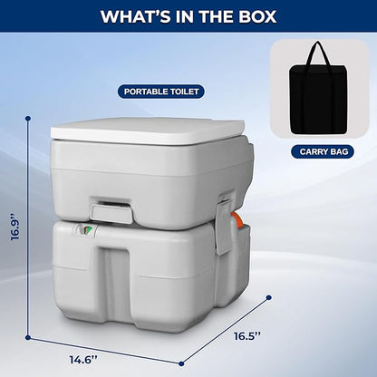 SereneLife Portable Toilet with Carry Bag – Indoor Outdoor Toilet with CHH Piston Pump & Level Indicator – 5.3 Gallon Large Waste Tank – 100-120 Flushes for RV, Camping, Hiking & Boating, SLCATL320
