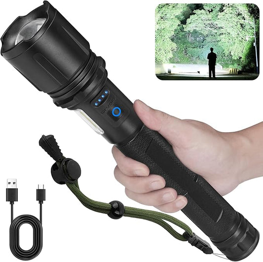 Cinlinso Flashlights High Lumens Rechargeable, 990,000 Lumens Super Bright Led Flashlight, 7 Modes with COB Light, IPX6 Waterproof, Handheld Powerful Flash Light for Hu∩ting, Camping, Emerge∩cies