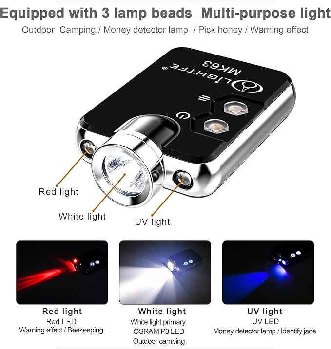 LIGHTFE Mini Key-chain Flashlight MK63 for EDC Flashlight, Camping Flashlight, Emergency Light Designs to Max. 300LM Brightness, 3 Colors LED Lamp
