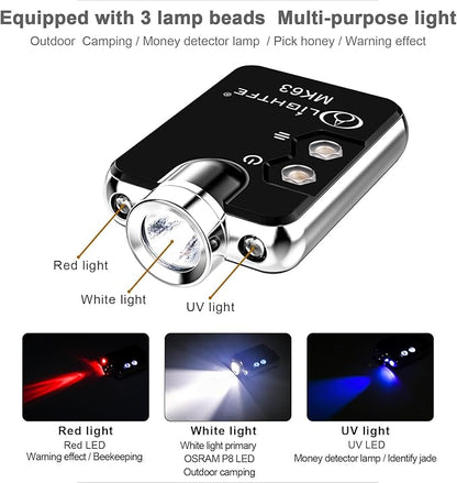 LIGHTFE Mini Key-chain Flashlight MK63 for EDC Flashlight, Camping Flashlight, Emergency Light Designs to Max. 300LM Brightness, 3 Colors LED Lamp