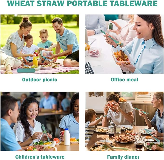 Large Reusable Travel Utensils Set with Case, Plastic Silverware Set for Adults Travel Picnic Camping, Portable Flatware Cutlery Set with Chopsticks for Daily Use(Dark Green)